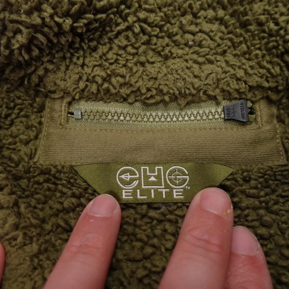 CHG Elite Jacket Mens Medium Brown Camo Fleece Full Zip Mossy Oak Bottomland